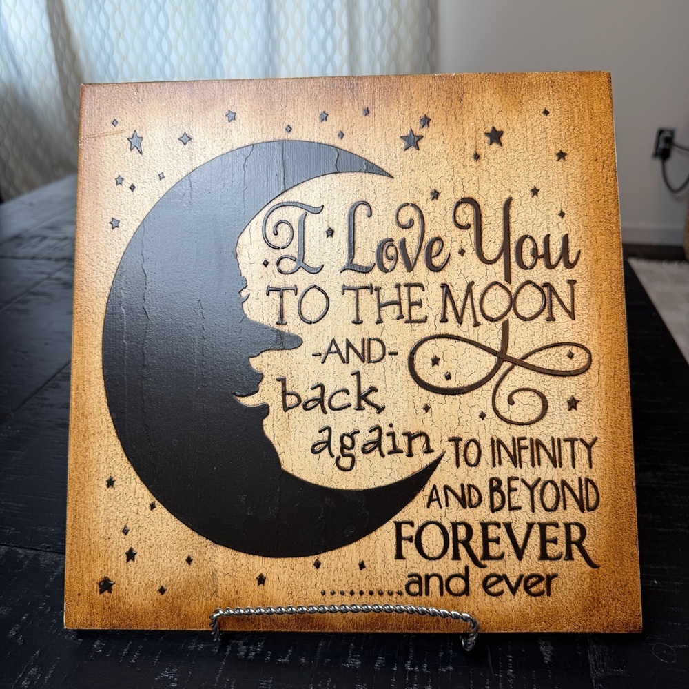 Celestial Moon Sign I Love You To The Moon Star Wood Wall Art Decor 12X12 whimsy